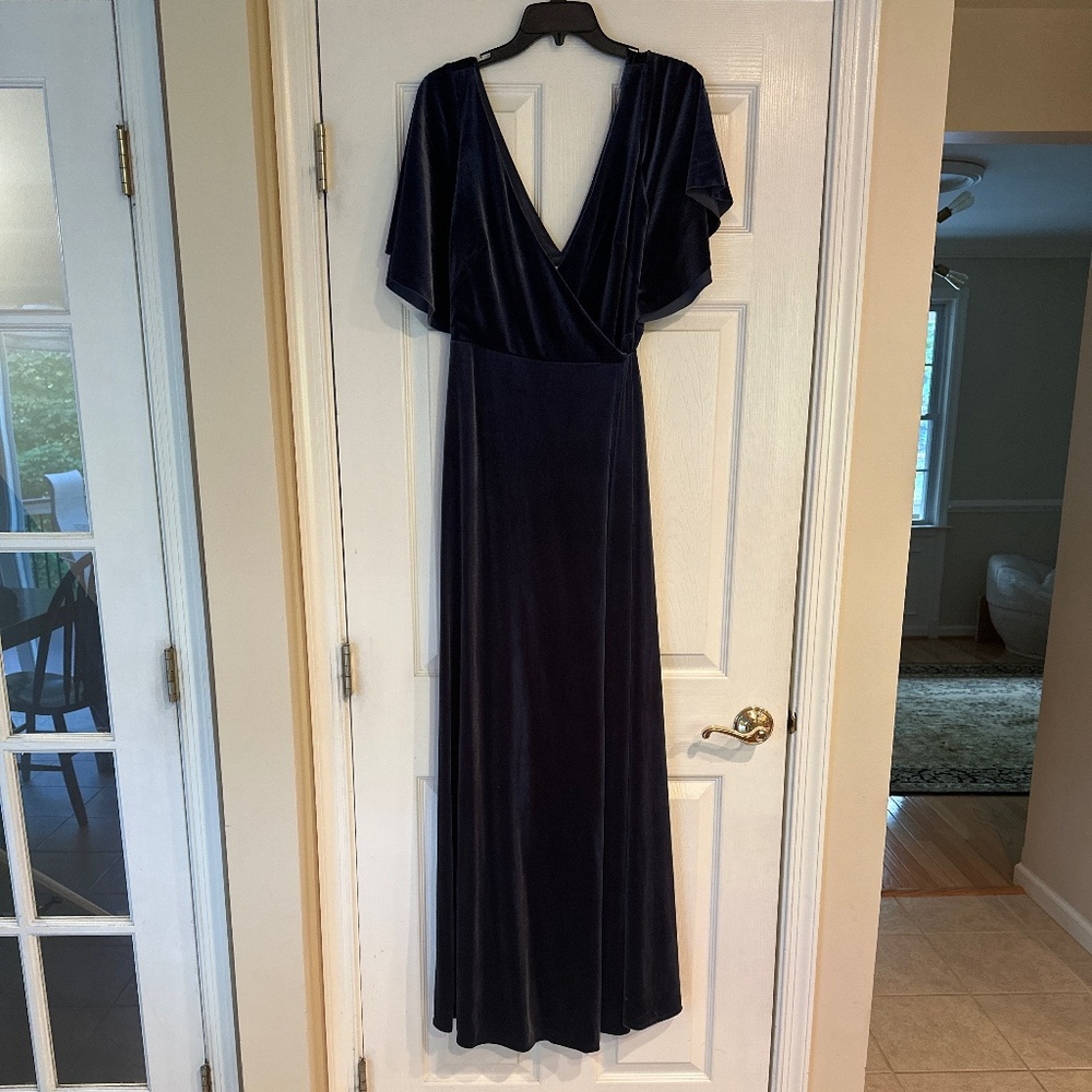 Jenny Yoo Velvet Bridesmaids Wrap Dress- French Blue -8